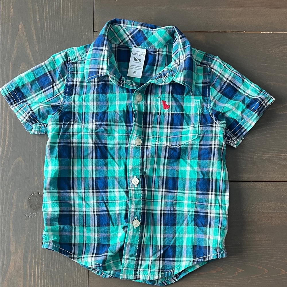 Carter's Teal and Navy Plaid Button Down Shirt
